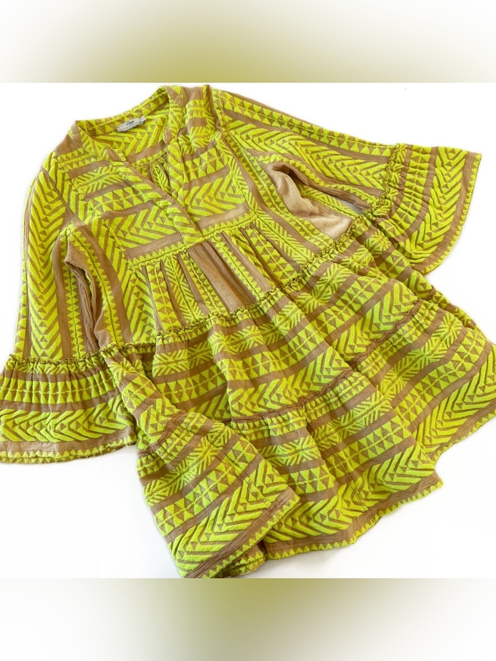 Devotion Twins Anthropologie Dress Womens Small Ella Lime Embroidered Mini Boho